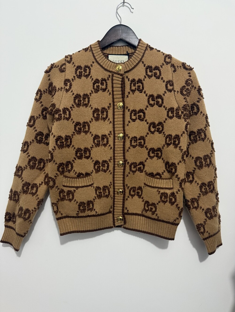 Gucci Brown GG Crew Neck Cardigan Sweater